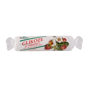 Glikoze ar vitamīnu C ar zemeņu garšu, 10 tabletes