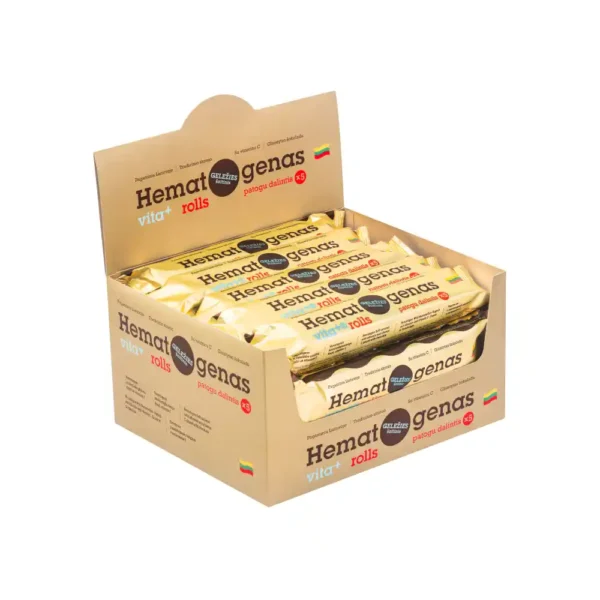 Hematogenas VITA+ rolls hematogens ar šokolādes glazūru, dzelzi un vitamīnu C, 65g x 20