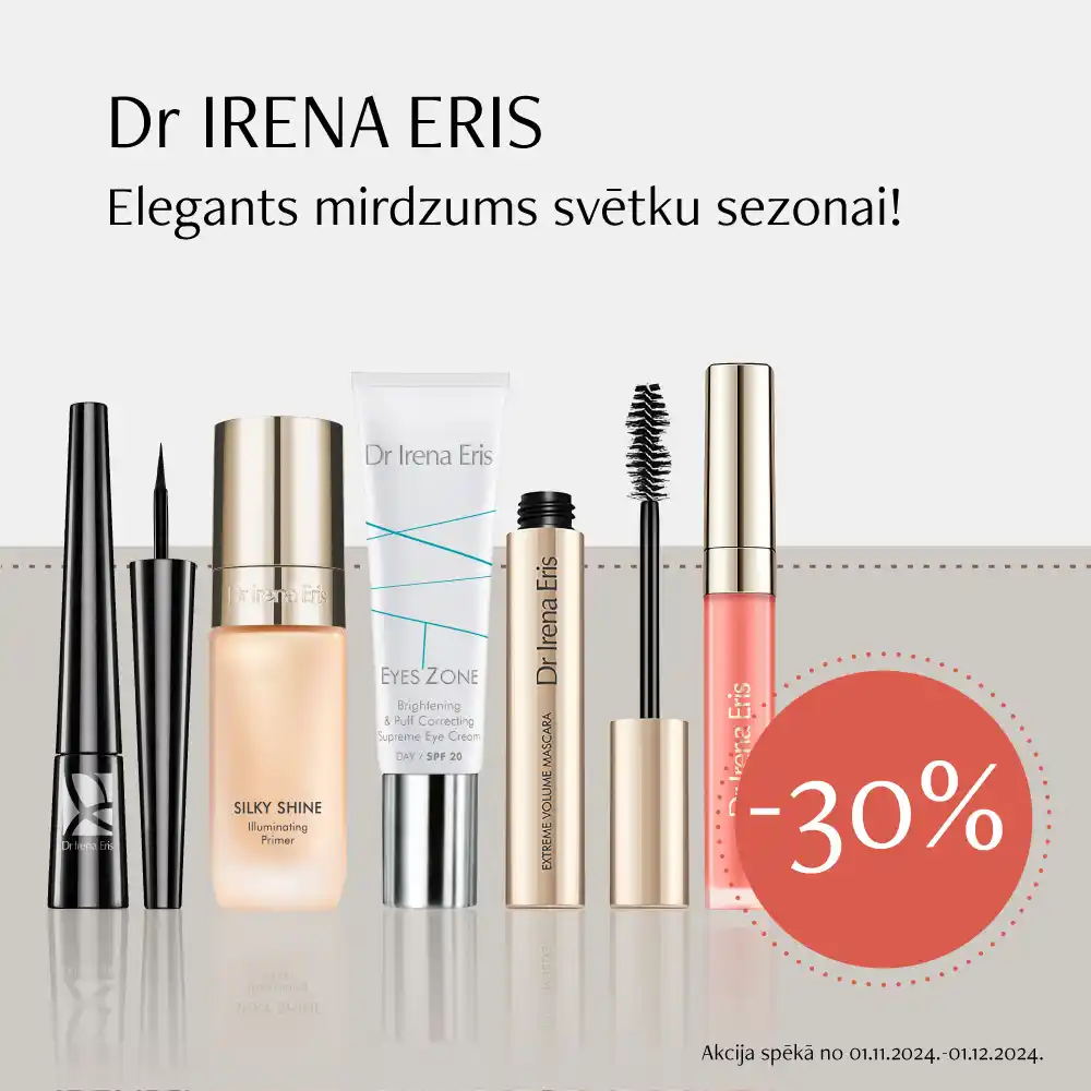 Elegants mirdzums Tavai ādai ar kopjošu dekoratīvo kosmētiku no zīmola Dr. IRENA ERIS! Tagad izdevīgāk ar -30% atlaidi – izmanto izdevību.