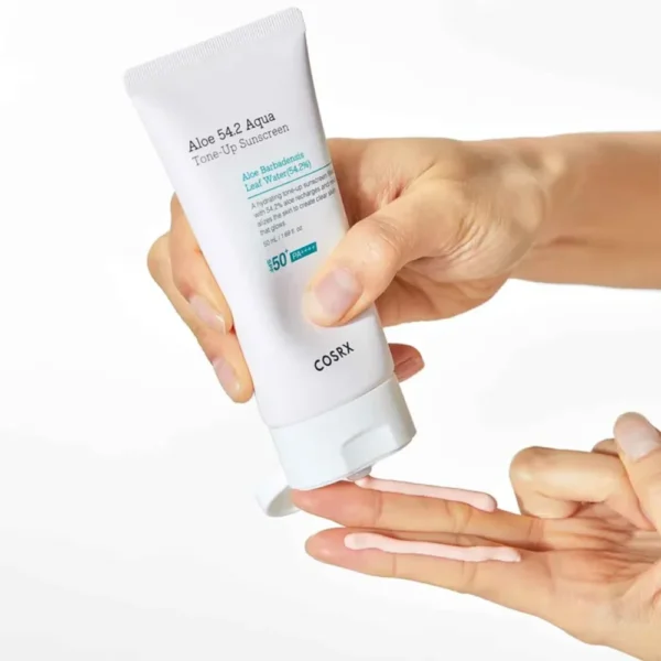 COSRX ALOE AQUA TONE-UP Sunscreen SPF 50, toni izlīdzinošs, mitrinošs saules aizsargkrēms ar SPF50, 50ml