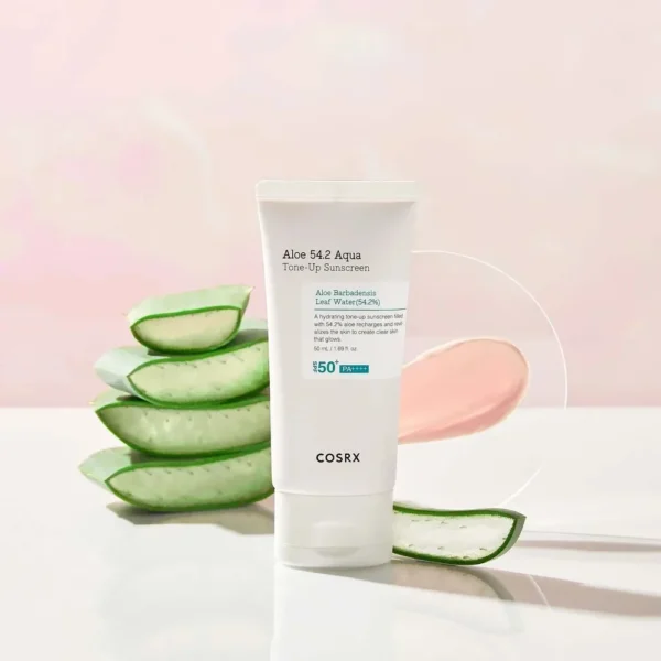 COSRX ALOE AQUA TONE-UP Sunscreen SPF 50, toni izlīdzinošs, mitrinošs saules aizsargkrēms ar SPF50, 50ml