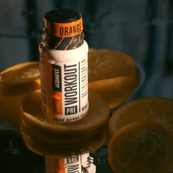 ICONFIT PRE-WORKOUT šots pirms treniņa ar apelsīnu garšu un saldinātāju, 60ml