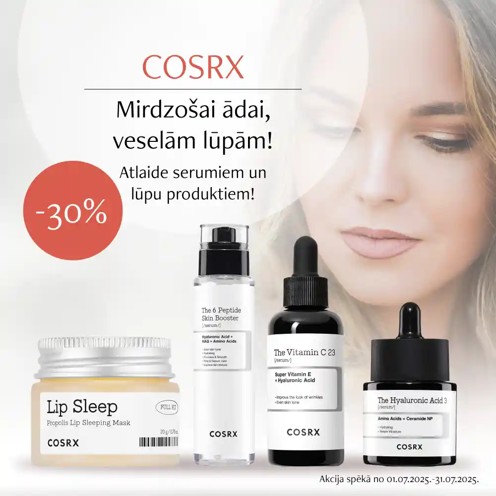 Cosrx serumiem un lūpu kopšanas produktiem atlaide -30%, spēkā līdz 31.07.2025.
