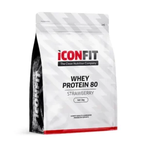 ICONFIT Whey 80 sūkalu proteīns -zemeņu, ar saldinātāju, 1000g