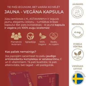 LYL ASTAXANthin Astaksantīns, antioksidants, 30 kapsulas