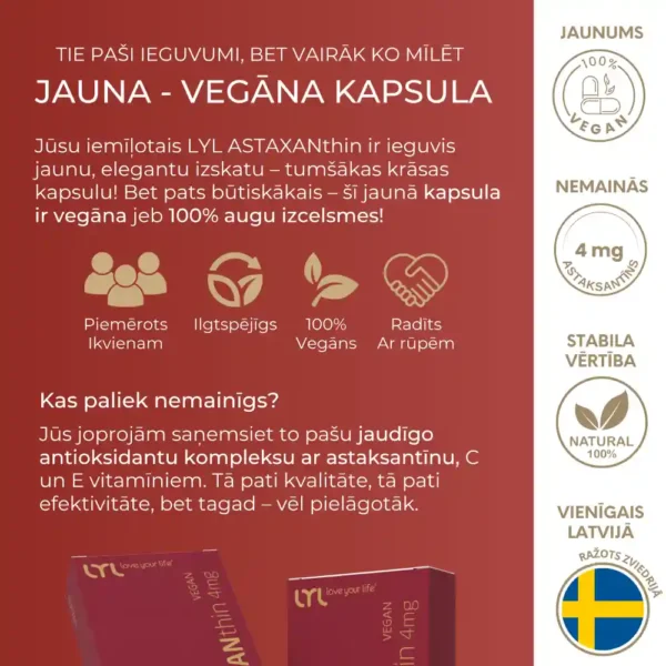 LYL ASTAXANthin Astaksantīns, antioksidants, 30 kapsulas