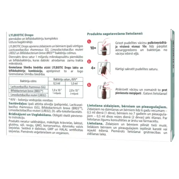 LYL BIOTIC Drops Pienskābo un bifidobaktēriju komplekss pilienos, 10 ml - Image 2