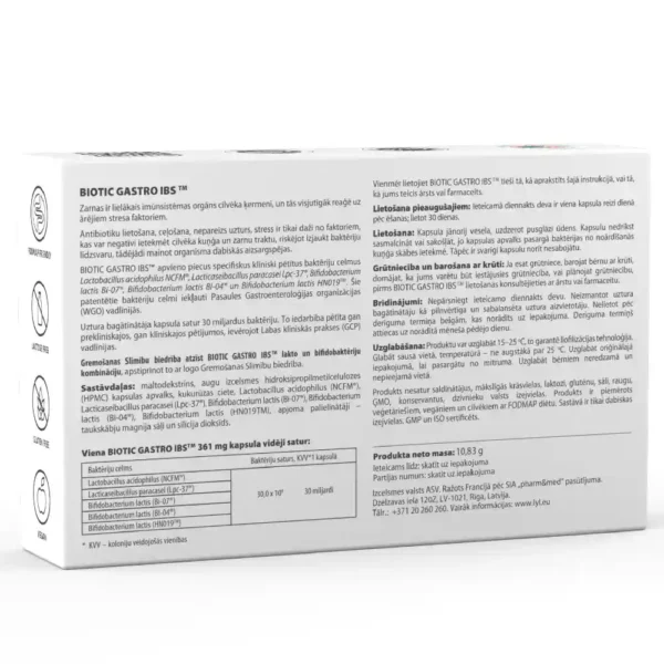 LYL BIOTIC GASTRO IBS™️ Klīniski pētītu baktēriju komplekss, 30 kapsulas - Image 2