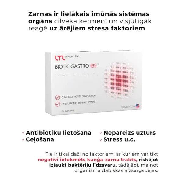 LYL BIOTIC GASTRO IBS™️ Klīniski pētītu baktēriju komplekss, 30 kapsulas