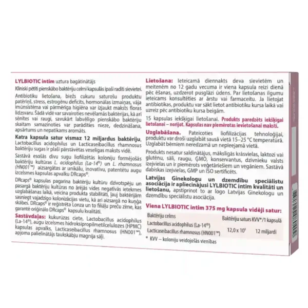LYL BIOTIC INTIM Pienskābo baktēriju komplekss sievietei, 15 kapsulas - Image 2