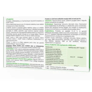 LYL BIOTIC Labo baktēriju komplekss ar prebiotikām, 14 kapsulas, kastītes aizmugure