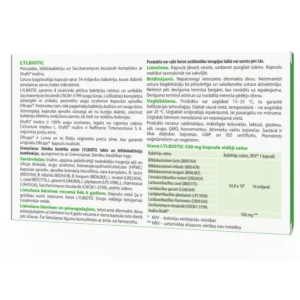 LYL BIOTIC Labo baktēriju komplekss ar prebiotikām, 6 kapsulas, kastītes aizmugure