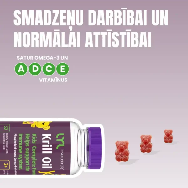 LYL Krill Oil KID Omega-3 komplekss bērniem, 30 krila eļļas lācīši, indikācija