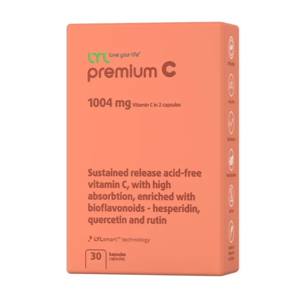 LYL premium C augstas efektivitātes C vitamīns 1004 mg 2 kapsulās, 30 kapsulas