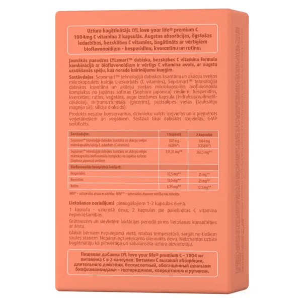 LYL premium C augstas efektivitātes C vitamīns 1004 mg 2 kapsulās, 30 kapsulas - Image 2