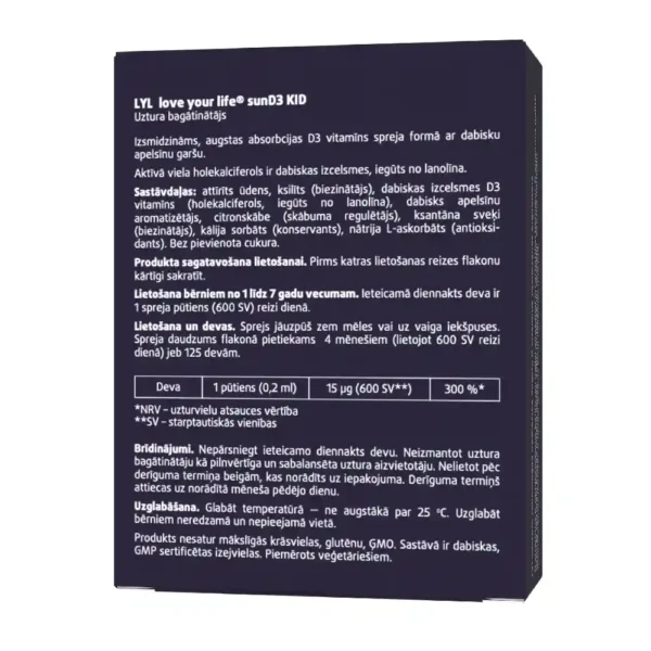 LYL sunD3 KID 600SV Izsmidzināms D vitamīns bērniem, 25ml