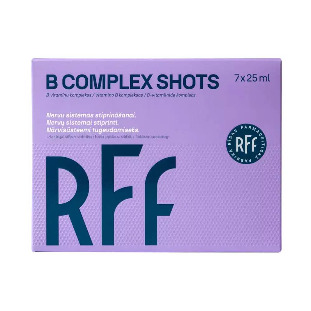 RFF B COMPLEX SHOTS B vitamīnu komplekss enerģijai un nerviem ar saldinātāju, 7 x 25 ml