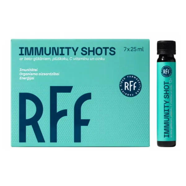RFF IMMUNITY SHOTS imunitātei ar beta-glikāniem, plūškoku, C vit., cinku un saldinātāju, 7 x 25 ml