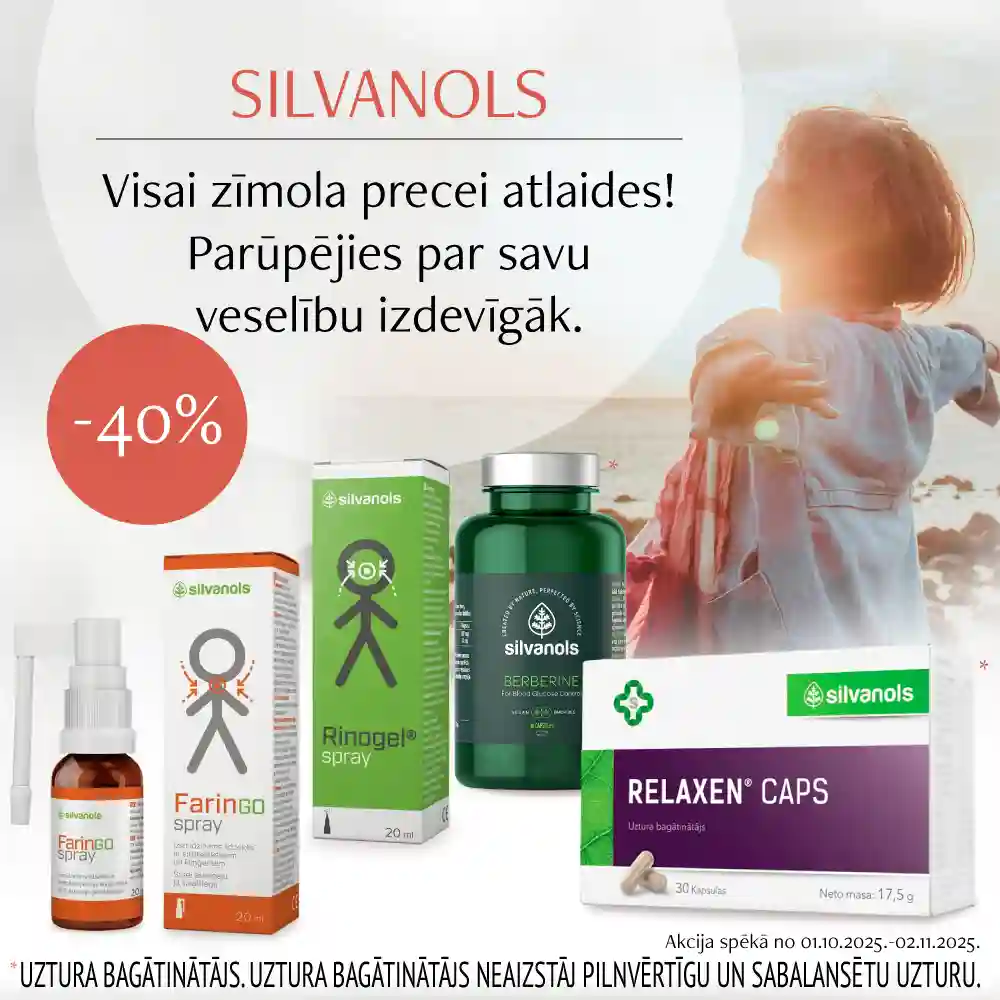 Plašs klāsts ar labi zināmiem FARINGO produktiem saaukstēšanās sezonai, RELAXEN stiprākiem nerviem, GOIMMUNE imunitātei, un daudz kā vēl! Tagad visi Silvanols produkti ar -40% atlaidi!