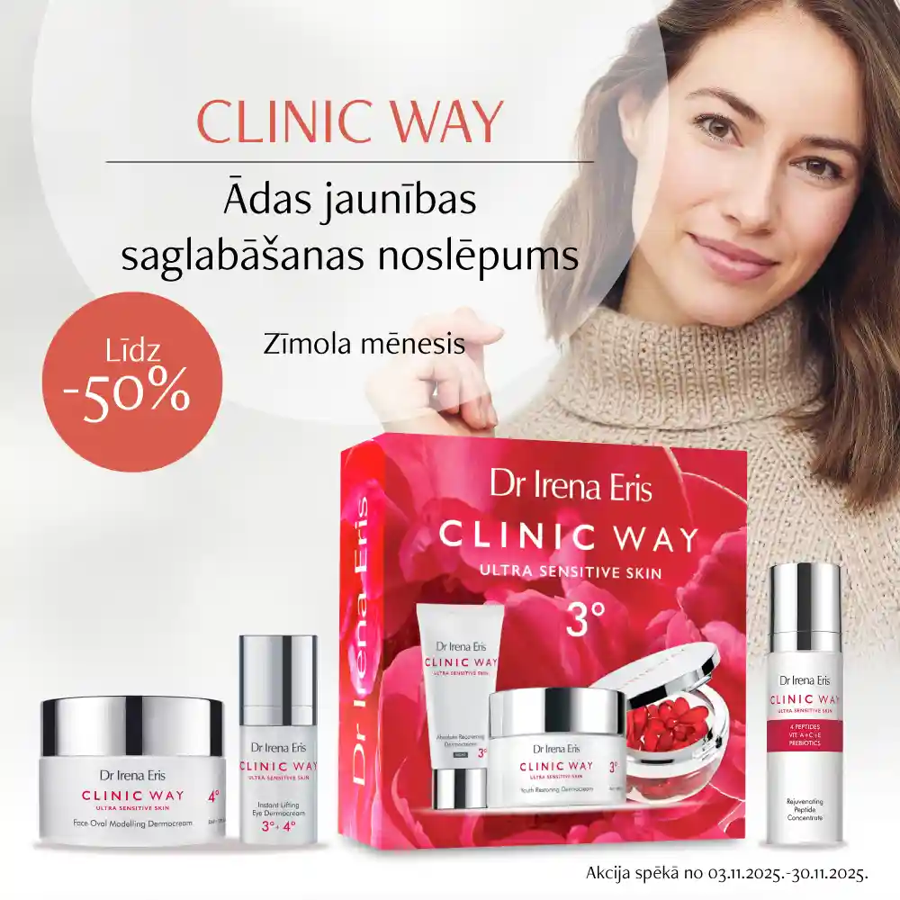 Ādas jaunības saglabāšanas noslēpums ar revolucionārajām Clinic Way produktu formulām! Atlaides līdz pat -50%, nepalaid garām!