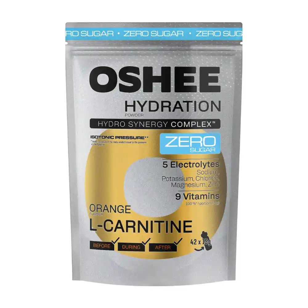 OSHEE HYDRATION ZERO pulveris L-carnitine, apelsīnu, bez cukura, ar saldinātājiem, 630g