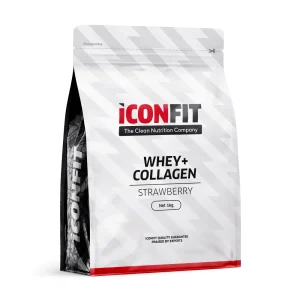 ICONFIT WHEY+ COLLAGEN sūkalu olbaltumvielas un kolagēns ar zemeņu garšu, saldinātāju, 1000g