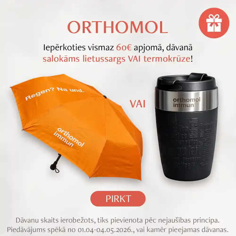 Orthomol precei ne tikai atlaide, bet arī dāvana pirkumiem virs 60 eur! Dāvanā salokāms lietussargs vai termokrūze!