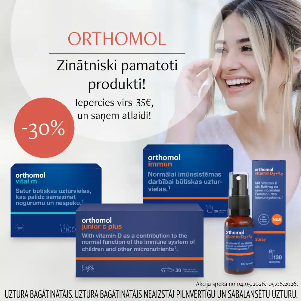 Atsevišķiem Orthomol produktiem -30%, iegādājoties preces virs 35 Eur.